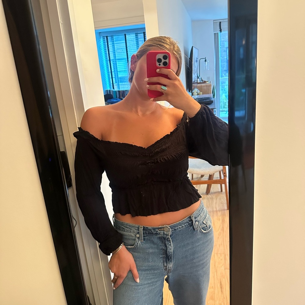 Black Off-Shoulder Women's Blouse